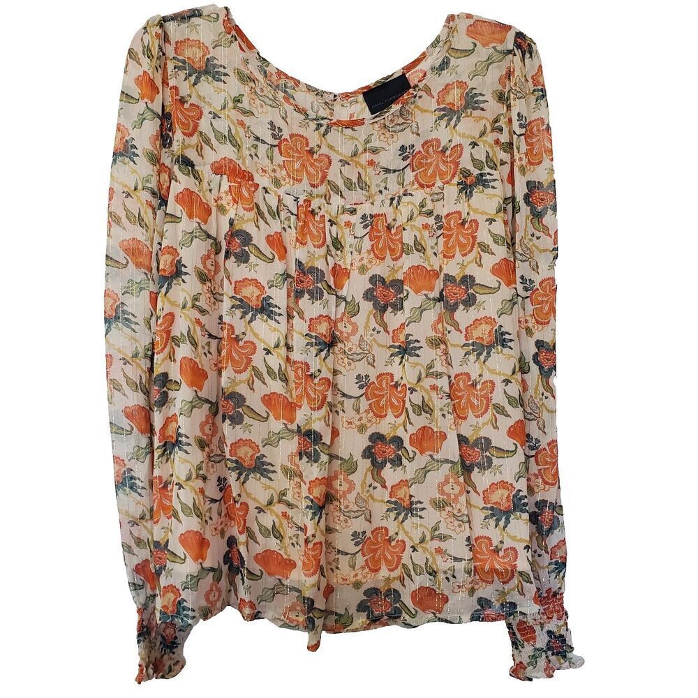 Hotel Particulier Floral Blouse Womens Size Small Lined Chiffon Ruched Wrist